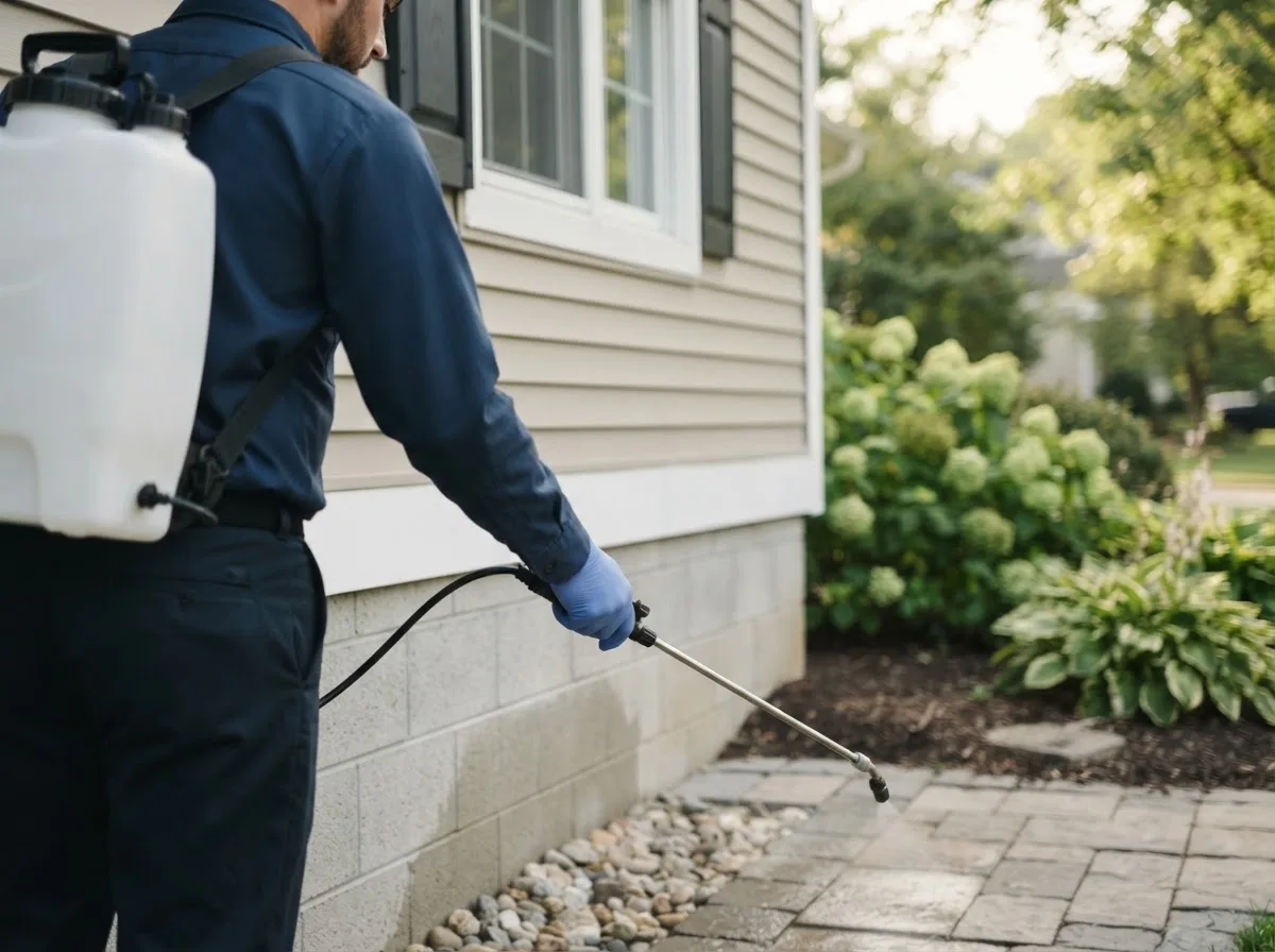 Pest control technician inspecting a home in Shoshone, CA